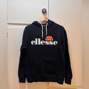 Ellesse Black Crewneck Logo Hoodie with Red Accent